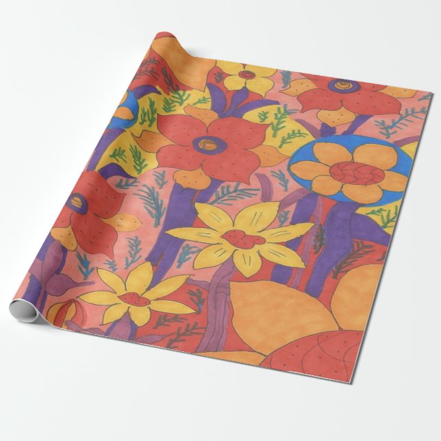 Bold Bohemian Orange Garden Print Presentpapper (Utrullad)