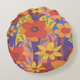 Bold Bohemian Orange Garden Print Rund Kudde