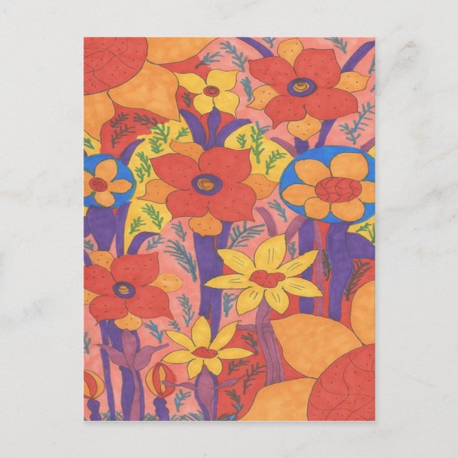Bold Bohemian Orange Garden Print Vykort (Framsida)