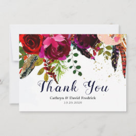 Bold Boho Burgundy Navy Blommigt Bröllop Flat Tack Kort