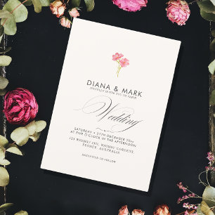 Bold Boho Rosa Trendig Wildblomme Unik Bröllop Inbjudningar