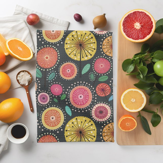 Bold boho Scandi folkblomma mönster Kökshandduk (Skapare uppladdad)