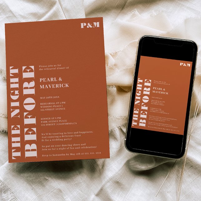 Bold boho terracotta bröllop rehearsal middag inbjudningar (Skapare uppladdad)