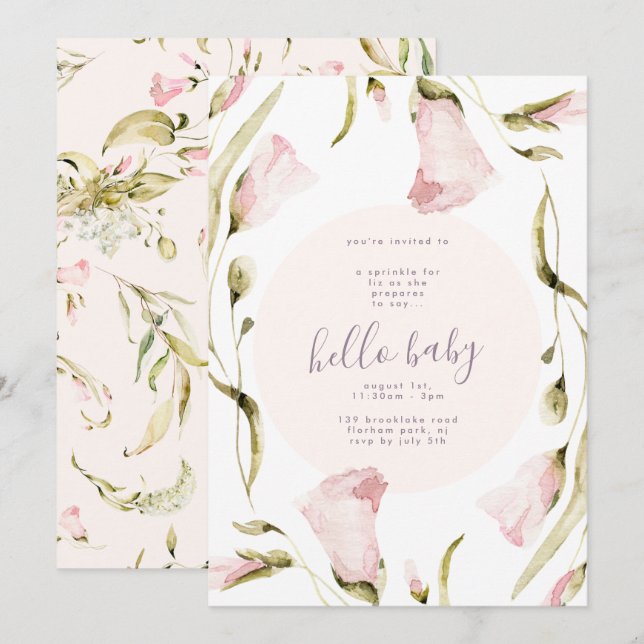 Bold Boho Wildblomma Garden Hej Baby Shower Inbjudningar (Fram/baksida)