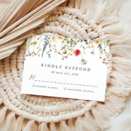 Bold Boho Wildflower Wedding RSVP Card OSA Kort