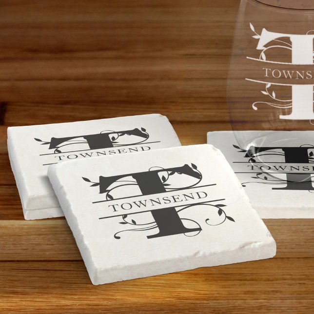 Bold Botanical Monogram Initial Namn Stenunderlägg (Skapare uppladdad)