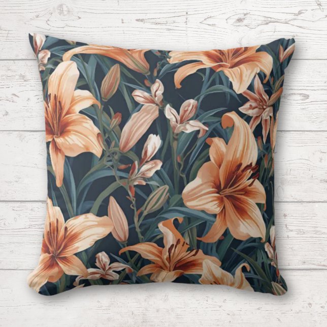 Bold Botanical Tiger Lily Blommönster Kudde (Botanical tiger lily throw pillow)