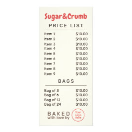Bold Brand-Ready Bakery Price List Reklamkort