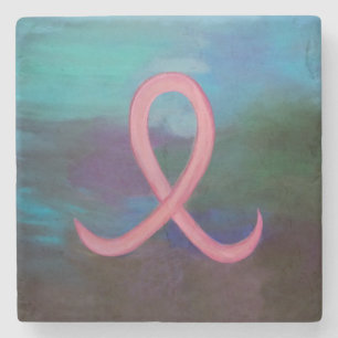 Bold Breast Cancer Awareness Rosa Ribbon Abstrakt Underlägg Sten