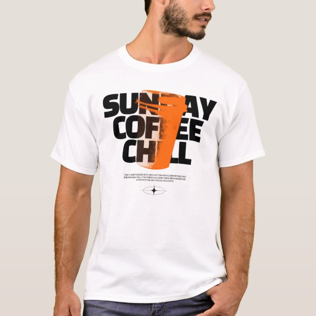 Bold Brew Vibes – Svart & Orange Minimalistisk Kaf T Shirt (Framsida)