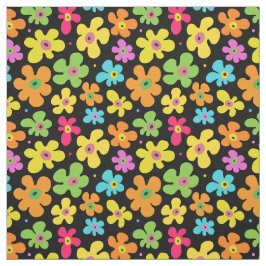 Bold Bright Flowers Mönster på Black Tyg
