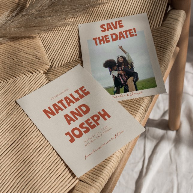 Bold Bright-Funky Retro - unikt foto Bröllop Spara Datumet (Skapare uppladdad)