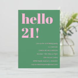 Bold Bright Modern Retro Pink Green 21st Birthday Inbjudningar