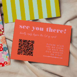 Bold Bright Red and Rosa QR Code OSA Bröllop Kort