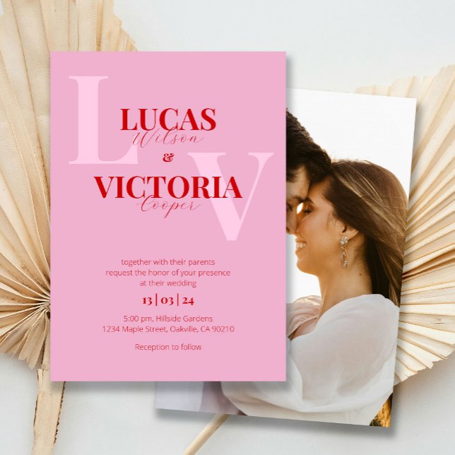 Bold Bright-Rosa och Red Photo Bröllop Inbjudningar (Skapare uppladdad)