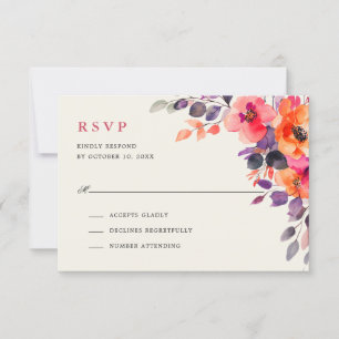 Bold Bright Rosa Orange Watercolor Blommigt Bröllo OSA Kort