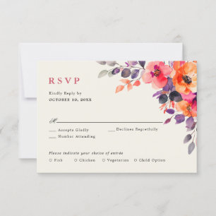 Bold Bright Rosa Orange Watercolor Blommigt Bröllo OSA Kort