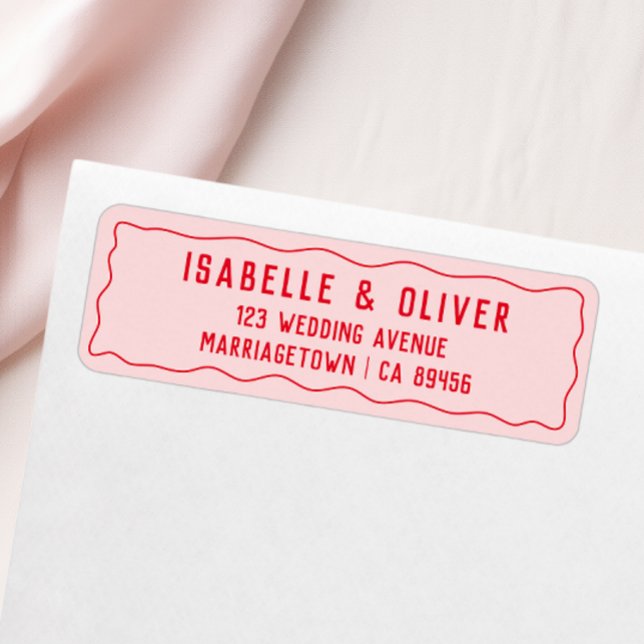 Bold Bright Rosa Red Retro Vågigt Returadress Returadress Etikett (Bold Bright Pink Red Retro Wavy Return Address Label)