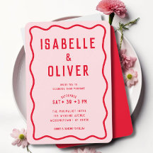 Bold Bright Rosa Red Squiggle Vågigt Retro Bröllop