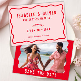 Bold Bright Rosa Red Squiggle Vågigt Retro Photo Spara Datumet