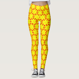 Bold Bright Vivid Red och Gult Sol Mönster Leggings