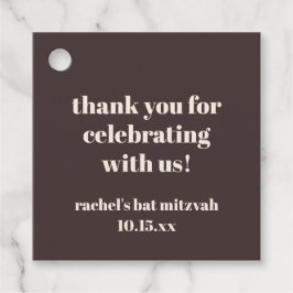 Bold Brown Cream Custom Cute Bat Mitzvah Thank You Gåvor Etiketter