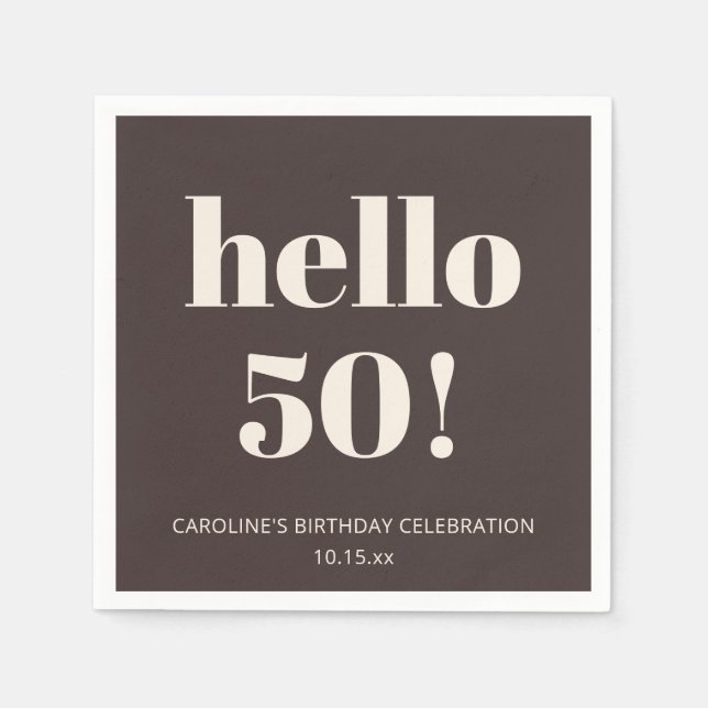 Bold Brown Cream Modern Chic 50th Birthday Party Pappersservett (Framsidan)