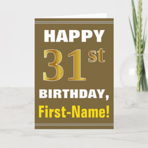 Bold, Brown, Faux Guld 31a Birthday w/ Namn Card Kort