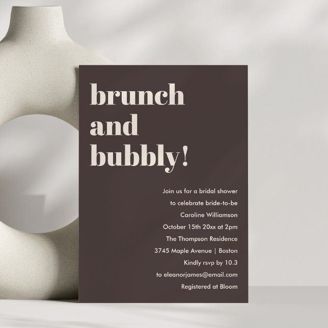 Bold Brown Modern Brunch Bubbly Bridal Shower Inbjudningar (Skapare uppladdad)