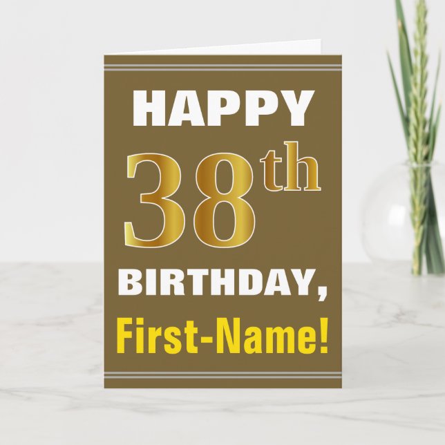 Bold, brun, faux Guld 38:e födelsedagen med Namn-k Kort (Framsida)