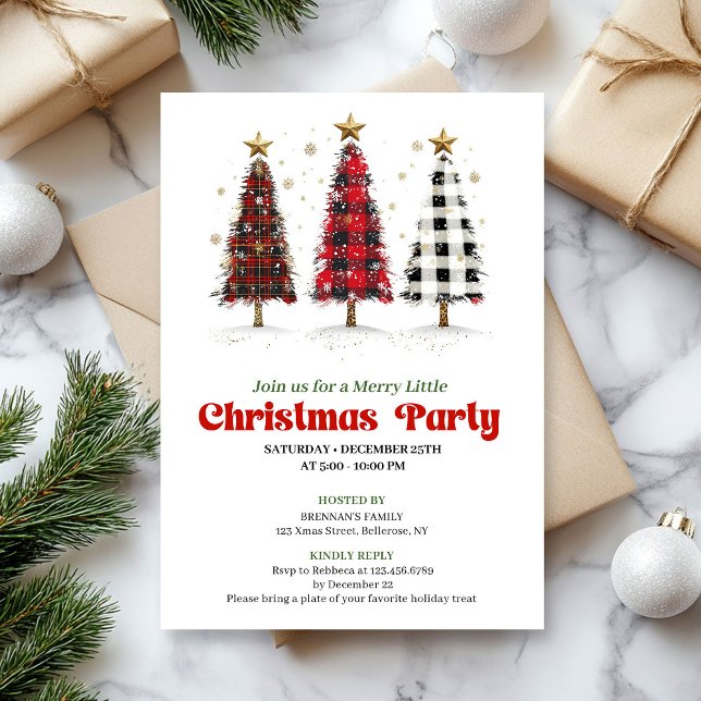 Bold buffalo plaid Christmas tree party invitation Inbjudningar (Bold buffalo plaid Christmas tree party invitation

)