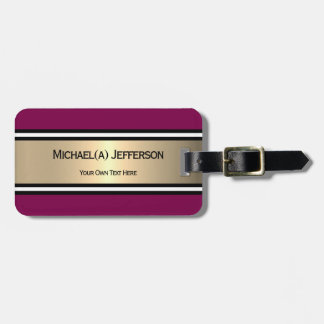 Bold Burgundy Red Gold Stripe, Black White Accent Bagagebricka