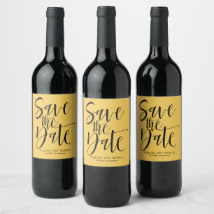 Bold Calligraphy Mustard black sparar datumet Vinflaska Etikett
