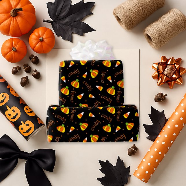 Bold Candy corn Black Roligt Halloween Presentpapper (Skapare uppladdad)