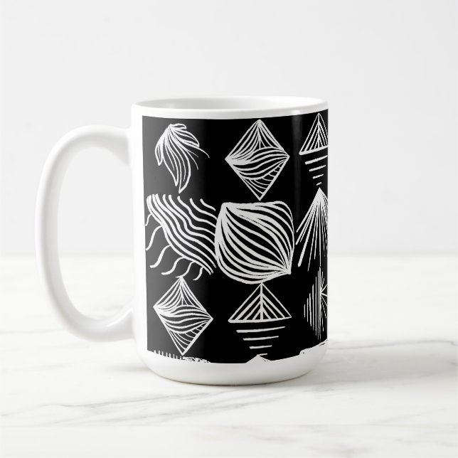 Bold Caribbean Tribal Mudcloth - Black & White Kaffemugg (Vänster)