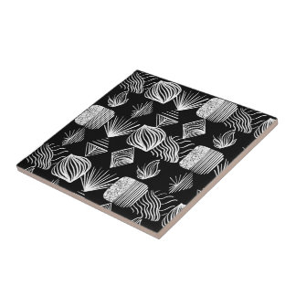 Bold Caribbean Tribal Mudcloth - Black & White Kakelplatta