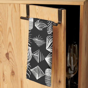 Bold Caribbean Tribal Mudcloth - Black & White Kökshandduk