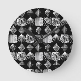 Bold Caribbean Tribal Mudcloth - Black & White Rund Klocka