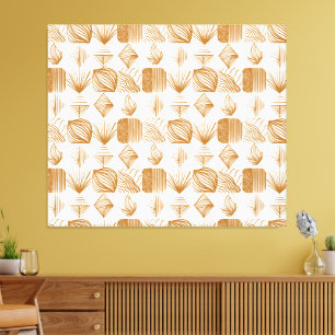 Bold Caribbean Tribal Mudcloth: Guld, White Canvastryck
