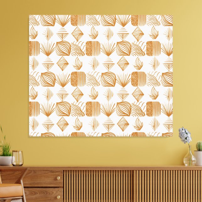Bold Caribbean Tribal Mudcloth: Guld, White Canvastryck (Insitu (Vardagsrum))