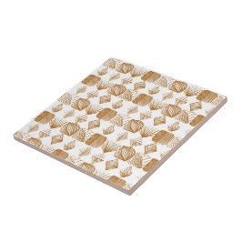 Bold Caribbean Tribal Mudcloth: Guld, White Kakelplatta