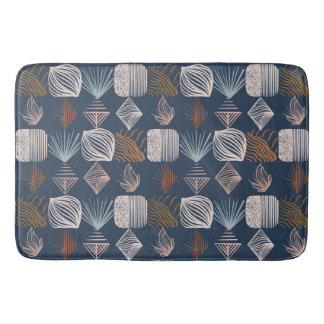 Bold Caribbean Tribal Mudcloth: Navy Blue, Boho Badrumsmatta