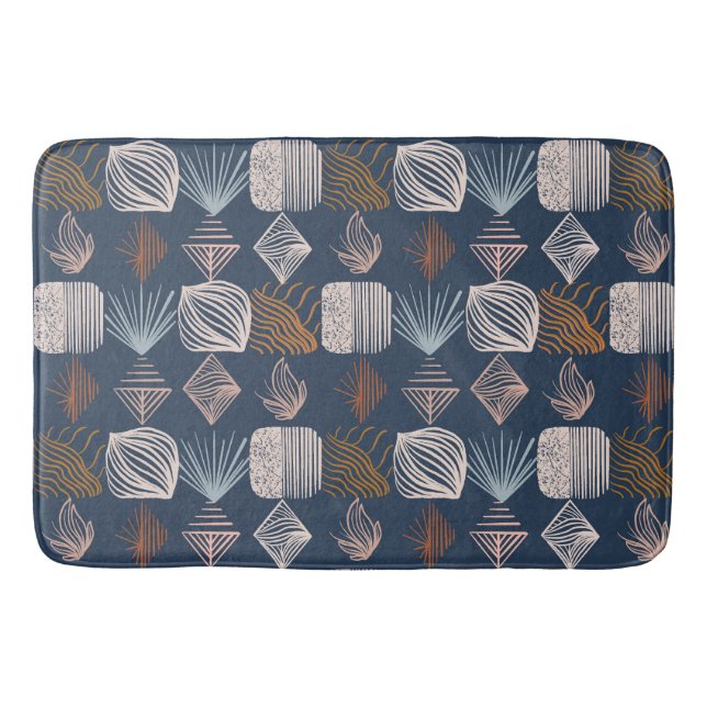 Bold Caribbean Tribal Mudcloth: Navy Blue, Boho Badrumsmatta (Framsidan)