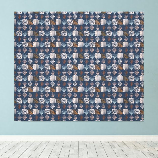 Bold Caribbean Tribal Mudcloth: Navy Blue, Boho Canvastryck (Insitu (trägolv))