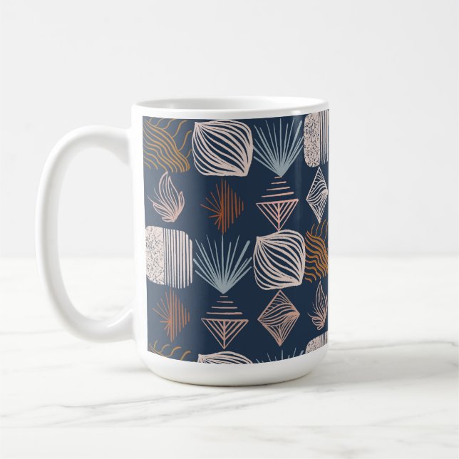 Bold Caribbean Tribal Mudcloth: Navy Blue, Boho Kaffemugg (Vänster)