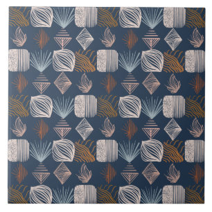 Bold Caribbean Tribal Mudcloth: Navy Blue, Boho Kakelplatta