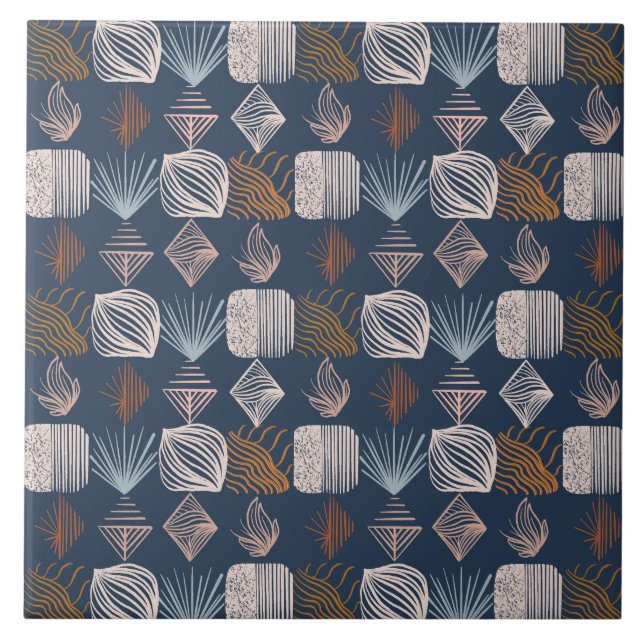 Bold Caribbean Tribal Mudcloth: Navy Blue, Boho Kakelplatta (Framsidan)