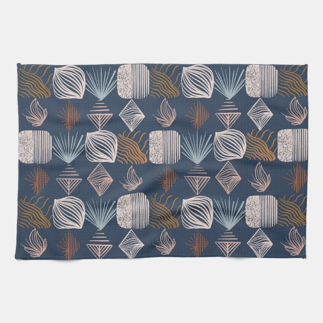 Bold Caribbean Tribal Mudcloth: Navy Blue, Boho Kökshandduk (Horisontell)