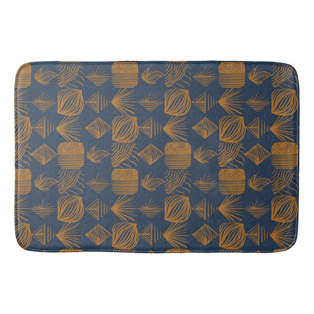 Bold Caribbean Tribal Mudcloth: Navy Blue, Guld Badrumsmatta (Framsidan)