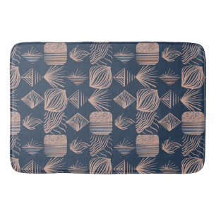Bold Caribbean Tribal Mudcloth: Navy Blue, Rosa Badrumsmatta